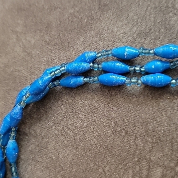 african recycled paper glass beaded long festival Necklace - Picture 5 of 8